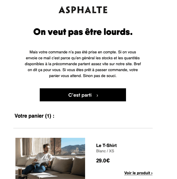 exemple shopify email abandon panier