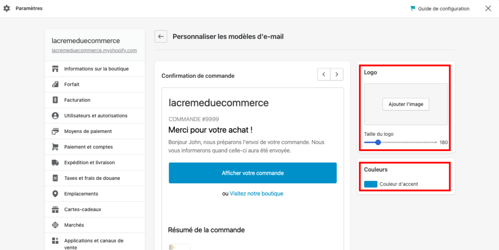Tutoriel pour personnaliser l'email panier dans Shopify
